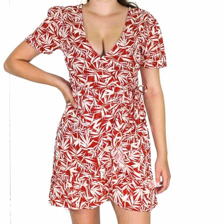 Billabong Fallen Palm Red Wrap Dress- Front