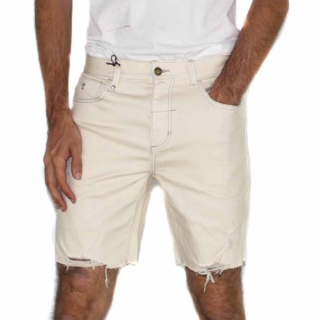 Thrills Destroyed Bone Denim Shorts-Front